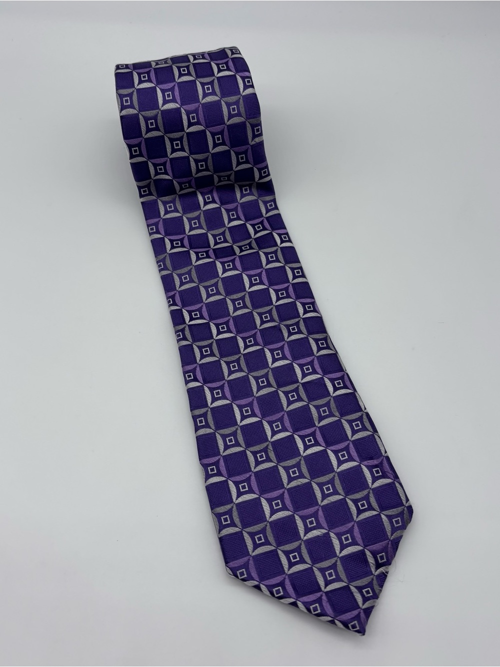 MK Michael Kors Silk Necktie Purple Lavender Geometric Squares